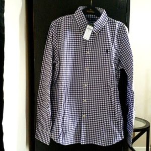 SLIM FIT Ralph Lauren gingham long sleeve shirt. Purchase at polo, never worn.